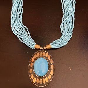 Light Blue Beaded Pendant Necklace